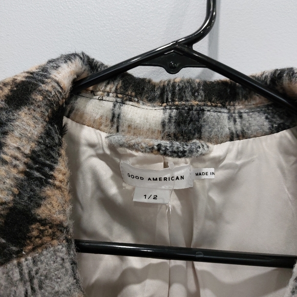 Good American Plaid Tie Waist Wool Shacket - Picture 3 of 9